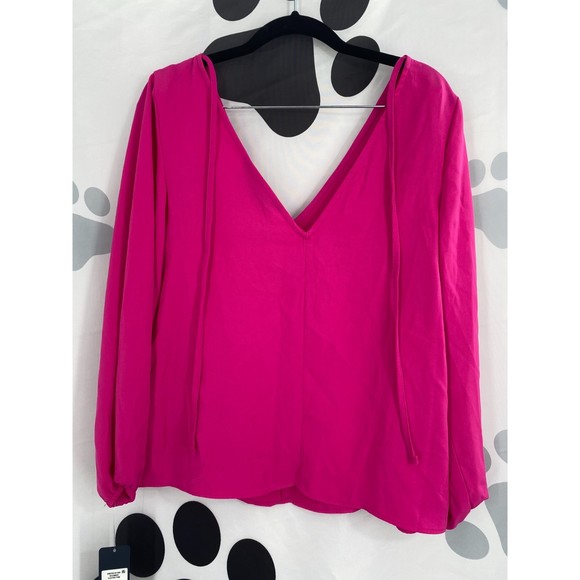 Rachel Roy NWT Rachel Kaylee Top Double V Neck Back Tie Long Sleeves Pink XS New - Picture 4 of 10